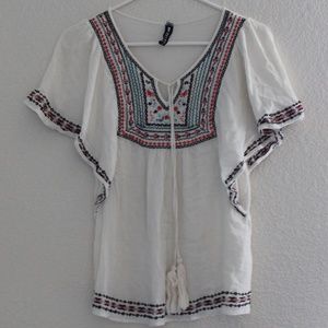 White Boho Embroidered Blouse